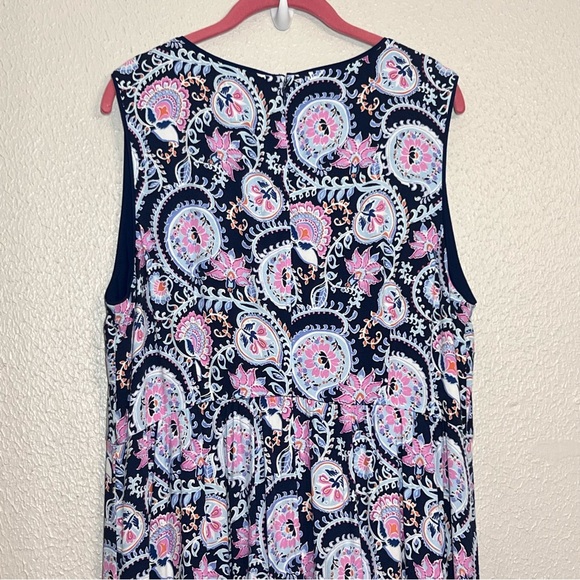 Talbots Maxi Dress Blue Pink Paisley Floral Sleeveless Empire Waist Splitneck 18 - Picture 7 of 14